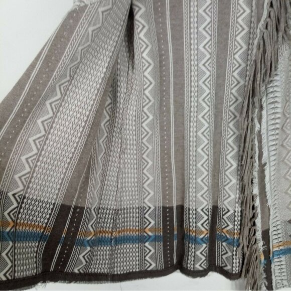 Nic + Zoe Open Fringe Cardigan Sweater SouthWestern Aztec Design Beige PP 2P - Picture 6 of 12